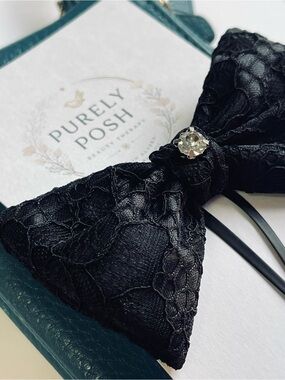 Boutique Black Lace Statement Bow Snap Clip • Coquette Aesthetic
